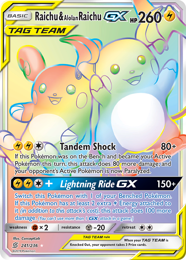 Raichu & Alolan Raichu GX (241/236) [Sun & Moon: Unified Minds] | Clutch Gaming