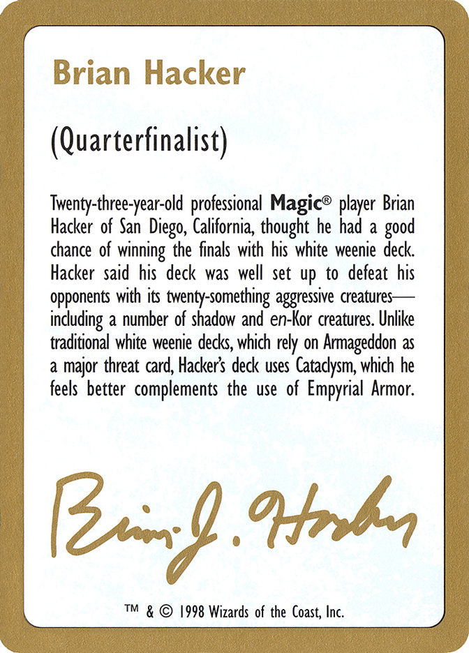 Brian Hacker Bio [World Championship Decks 1998] | Clutch Gaming