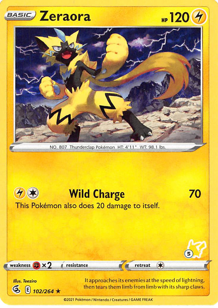 Zeraora (102/264) (Pikachu Stamp #5) [Battle Academy 2022] | Clutch Gaming