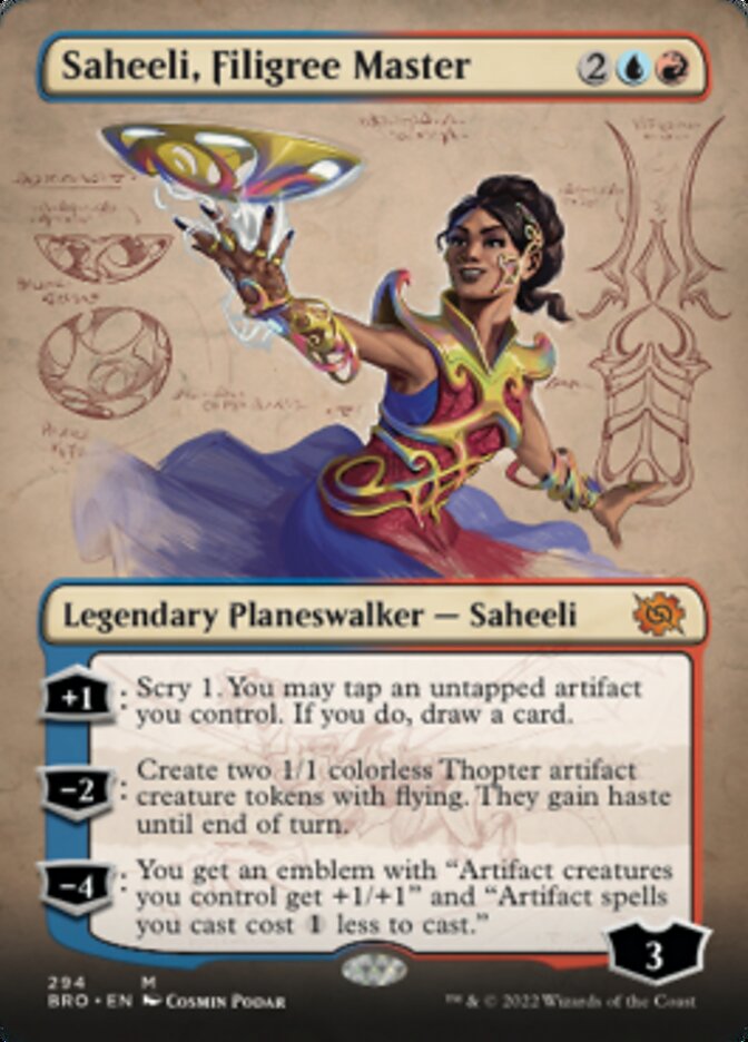 Saheeli, Filigree Master (Borderless Alternate Art) [The Brothers' War] | Clutch Gaming