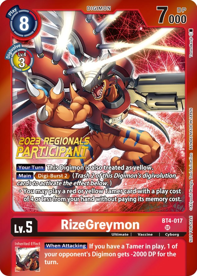 RizeGreymon [BT4-017] (2023 Regionals Participant) [Great Legend Promos] | Clutch Gaming