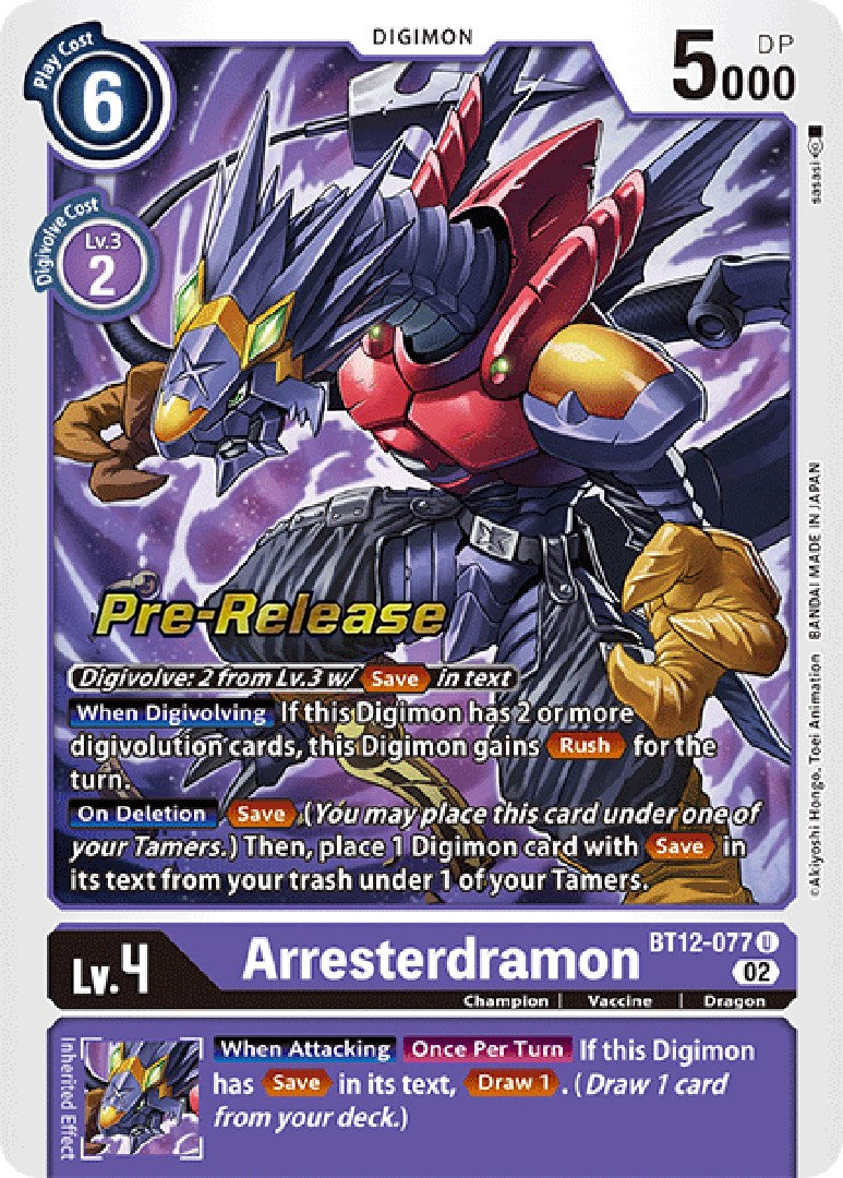 Arresterdramon [BT12-077] [Across Time Pre-Release Cards] | Clutch Gaming