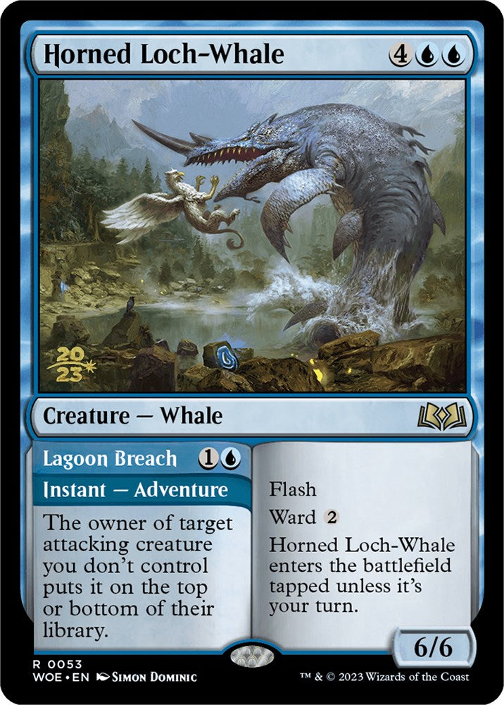 Horned Loch-Whale // Lagoon Breach (Promo Pack) [Wilds of Eldraine Promos] | Clutch Gaming