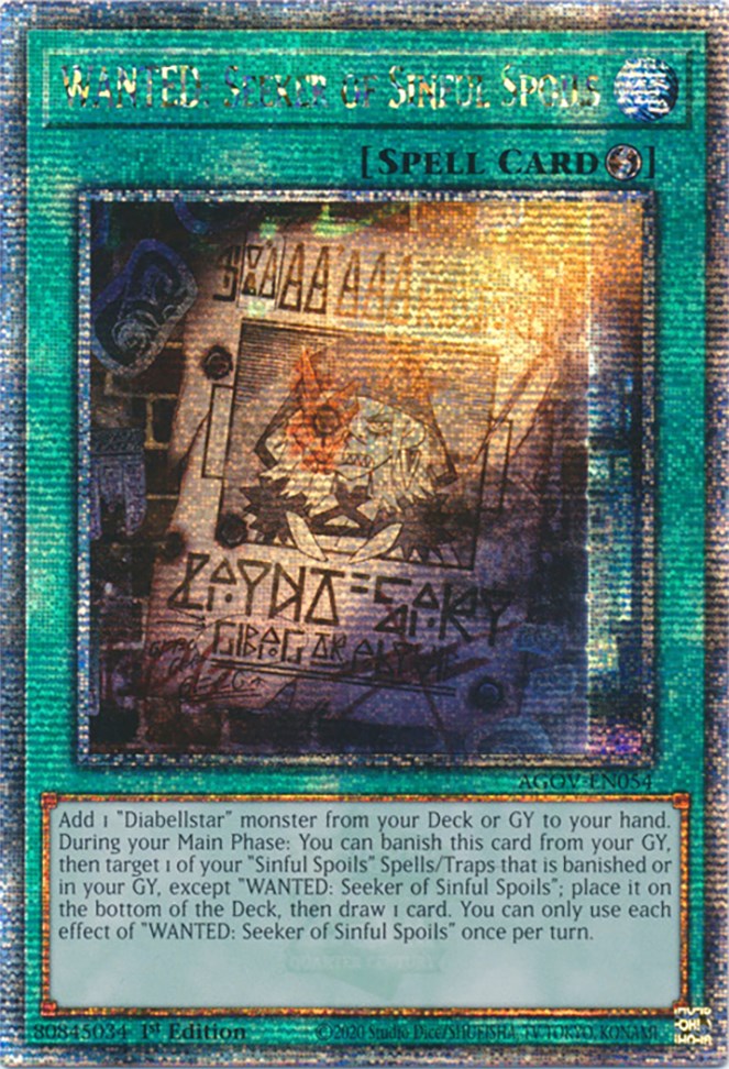 WANTED: Seeker of Sinful Spoils (Quarter Century Secret Rare) [AGOV-EN054] Quarter Century Secret Rare | Clutch Gaming