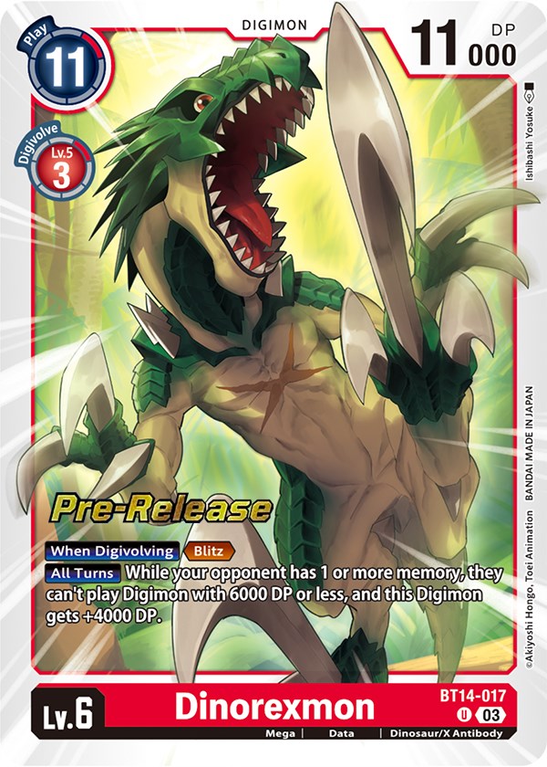 Dinorexmon [BT14-017] [Blast Ace Pre-Release Cards] | Clutch Gaming