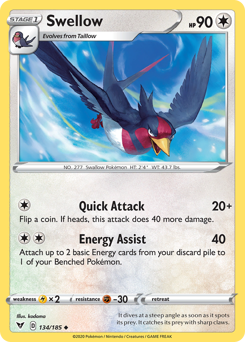 Swellow (134/185) [Sword & Shield: Vivid Voltage] | Clutch Gaming