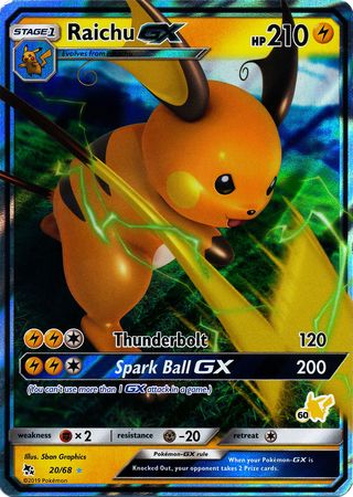 Raichu GX (20/68) (Pikachu Stamp #60) [Battle Academy 2020] | Clutch Gaming