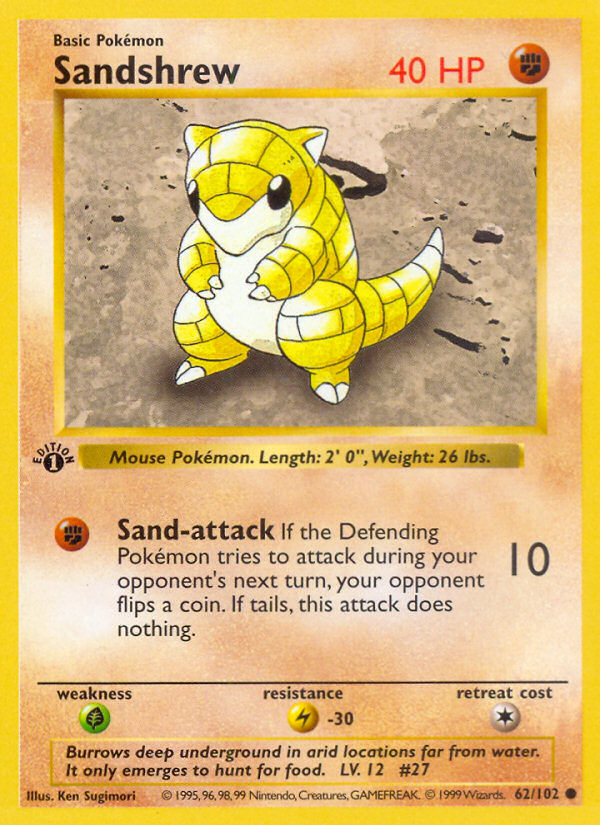 Sandshrew (62/102) (Shadowless) [Base Set 1st Edition] | Clutch Gaming