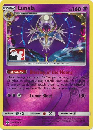 Lunala (102/236) (Pokemon Club Special Print) [Sun & Moon: Cosmic Eclipse] | Clutch Gaming