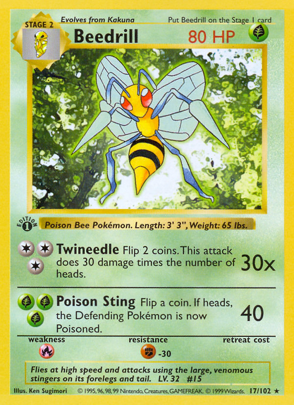 Beedrill (17/102) (Shadowless) [Base Set 1st Edition] | Clutch Gaming