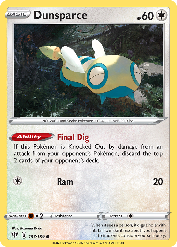 Dunsparce (137/189) [Sword & Shield: Darkness Ablaze] | Clutch Gaming