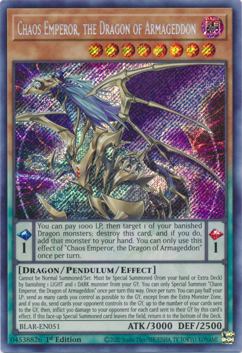 Chaos Emperor, the Dragon of Armageddon [BLAR-EN051] Secret Rare | Clutch Gaming