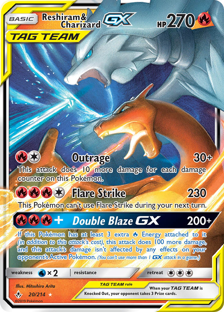 Reshiram & Charizard GX (20/214) [Sun & Moon: Unbroken Bonds] | Clutch Gaming