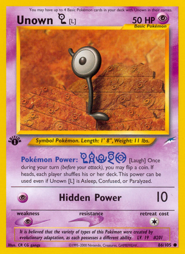 Unown [L] (86/105) [Neo Destiny 1st Edition] | Clutch Gaming