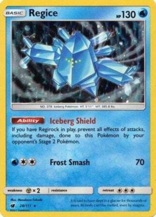 Regice (28/111) (Cosmos Holo) [Sun & Moon: Crimson Invasion] | Clutch Gaming