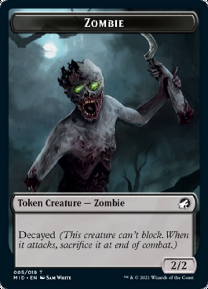 Zombie (005) // Wrenn and Seven Emblem Double-Sided Token [Innistrad: Midnight Hunt Tokens] | Clutch Gaming