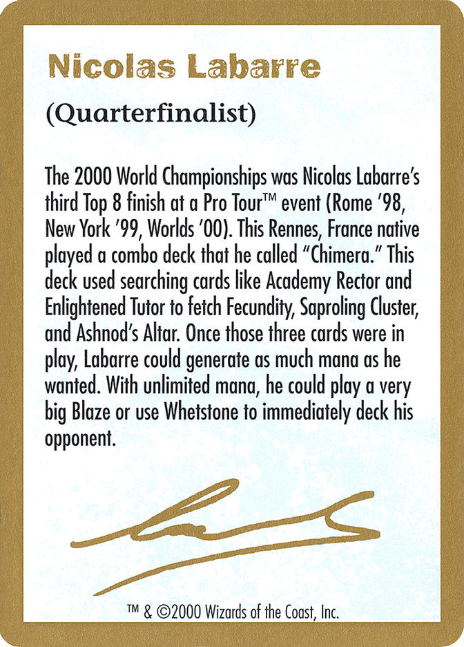 Nicolas Labarre Bio [World Championship Decks 2000] | Clutch Gaming