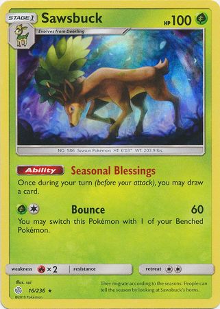 Sawsbuck (16/236) (Build & Battle Box Exclusive) [Sun & Moon: Cosmic Eclipse] | Clutch Gaming