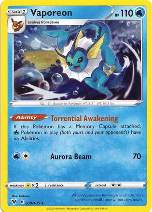 Vaporeon (030/185) (Cosmos Holo) [Sword & Shield: Vivid Voltage] | Clutch Gaming