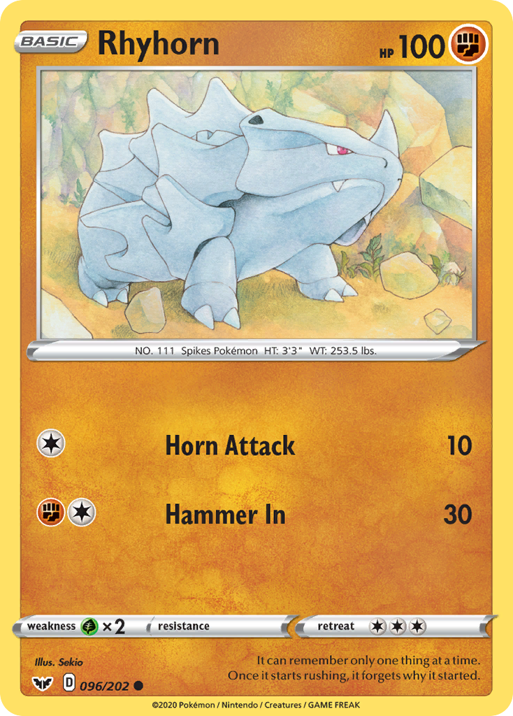 Rhyhorn (096/202) [Sword & Shield: Base Set] | Clutch Gaming