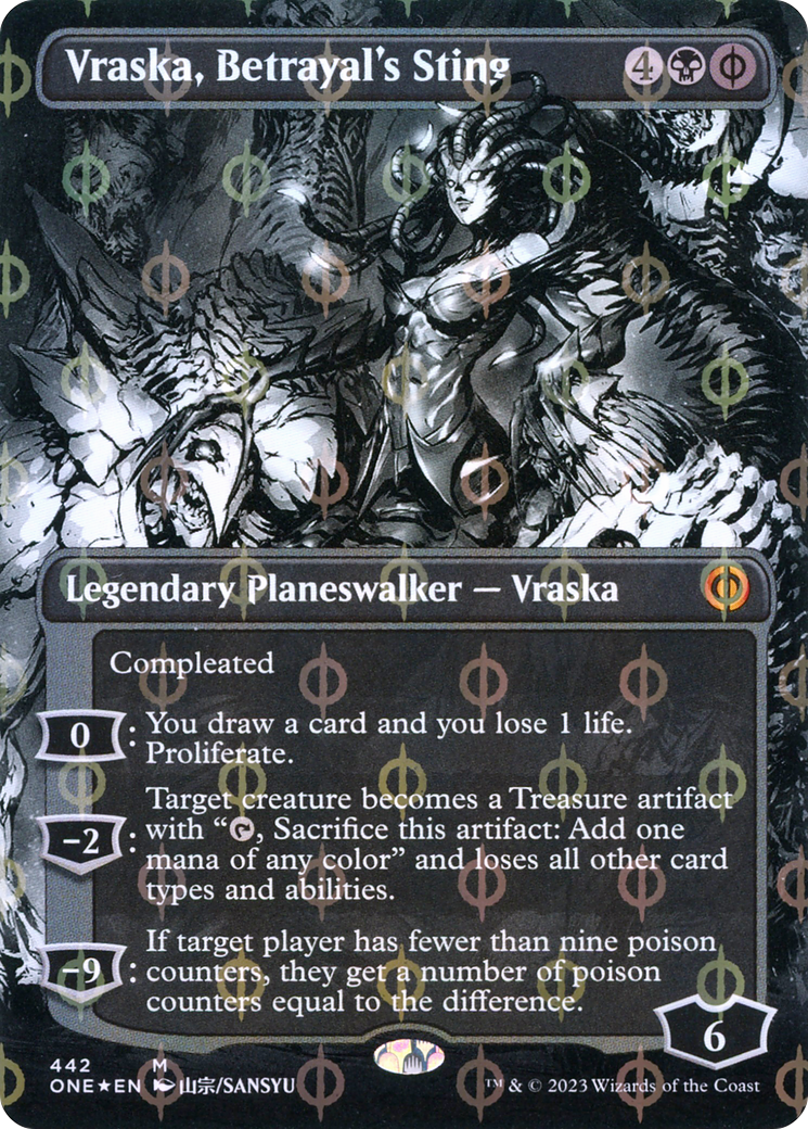 Vraska, Betrayal's Sting (Borderless Manga Step-and-Compleat Foil) [Phyrexia: All Will Be One] | Clutch Gaming