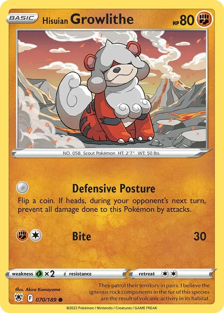 Hisuian Growlithe (070/189) (Theme Deck Exclusive) [Sword & Shield: Astral Radiance] | Clutch Gaming