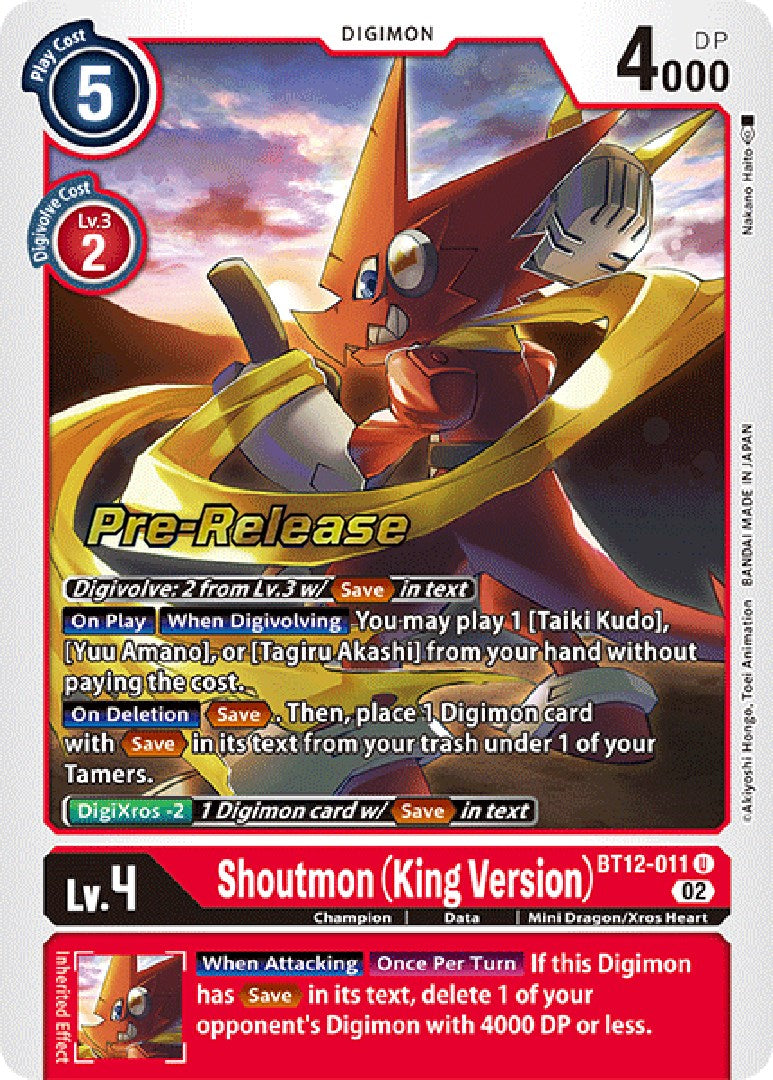 Shoutmon (King Version) [BT12-011] [Across Time Pre-Release Cards] | Clutch Gaming