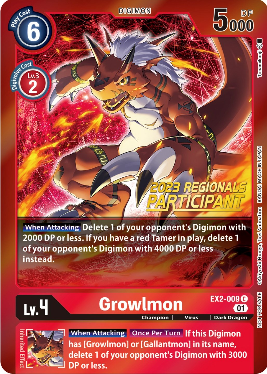 Growlmon [EX2-009] (2023 Regionals Participant) [Digital Hazard Promos] | Clutch Gaming