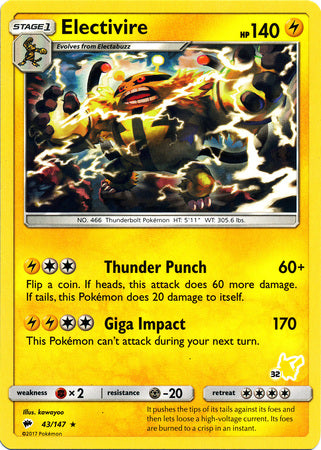 Electivire (43/147) (Pikachu Stamp #32) [Battle Academy 2020] | Clutch Gaming