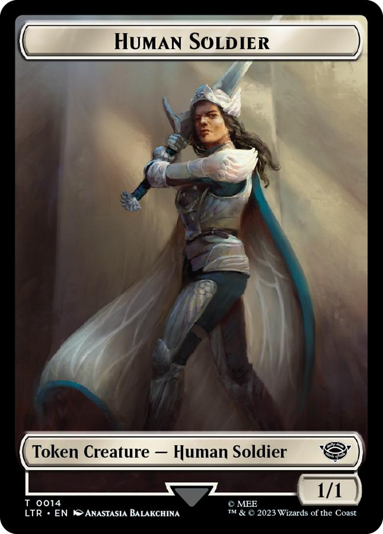 Human Soldier (0014) // Food (0022) Double-Sided Token (Surge Foil) [The Lord of the Rings: Tales of Middle-Earth Tokens] | Clutch Gaming