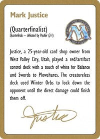 1996 Mark Justice Biography Card [World Championship Decks] | Clutch Gaming