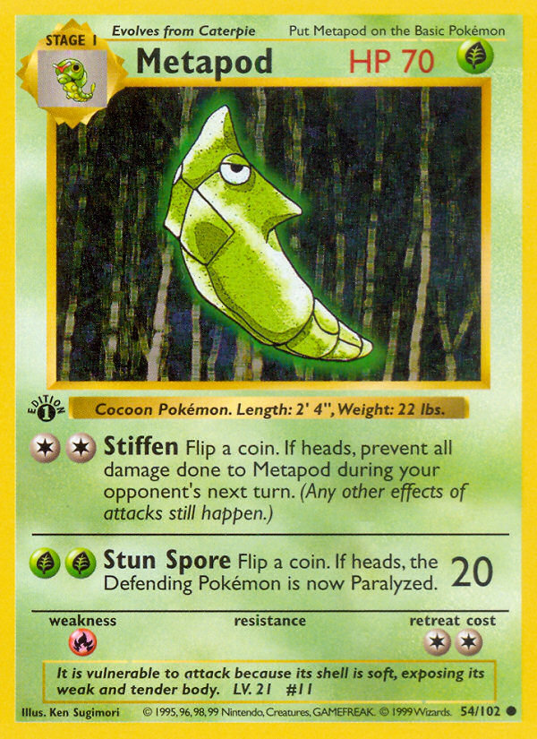 Metapod (54/102) (Shadowless) [Base Set 1st Edition] | Clutch Gaming