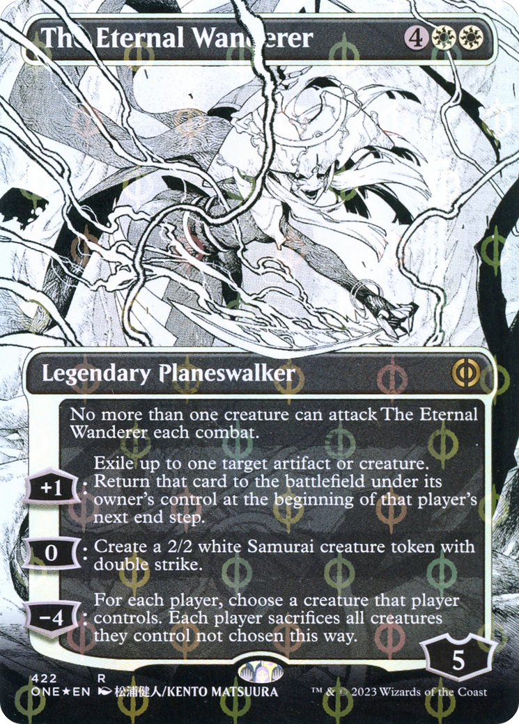 The Eternal Wanderer (Borderless Manga Step-and-Compleat Foil) [Phyrexia: All Will Be One] | Clutch Gaming