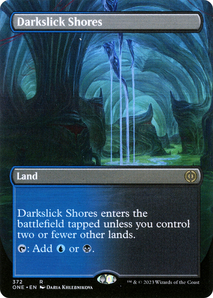 Darkslick Shores (Borderless Alternate Art) [Phyrexia: All Will Be One] | Clutch Gaming