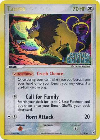 Tauros (12/100) (Stamped) [EX: Crystal Guardians] | Clutch Gaming