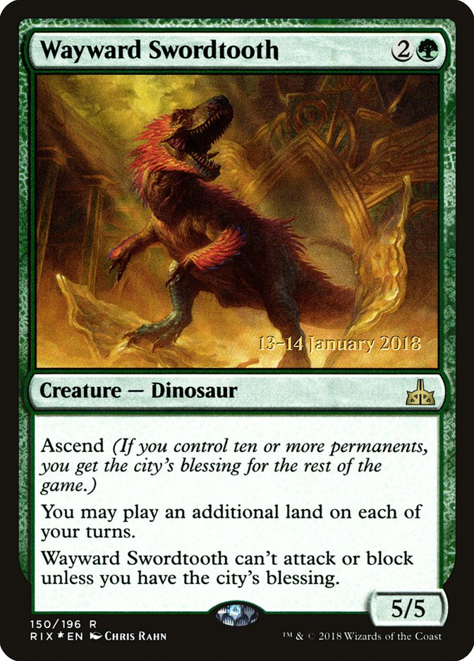 Wayward Swordtooth [Rivals of Ixalan Prerelease Promos] | Clutch Gaming