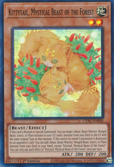 Kittytail, Mystical Beast of the Forest [CYAC-EN096] Super Rare | Clutch Gaming