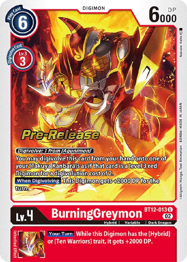 BurningGreymon [BT12-013] [Across Time Pre-Release Cards] | Clutch Gaming