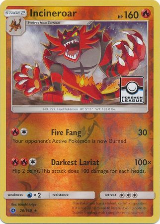 Incineroar (26/149) (League Promo) [Sun & Moon: Base Set] | Clutch Gaming