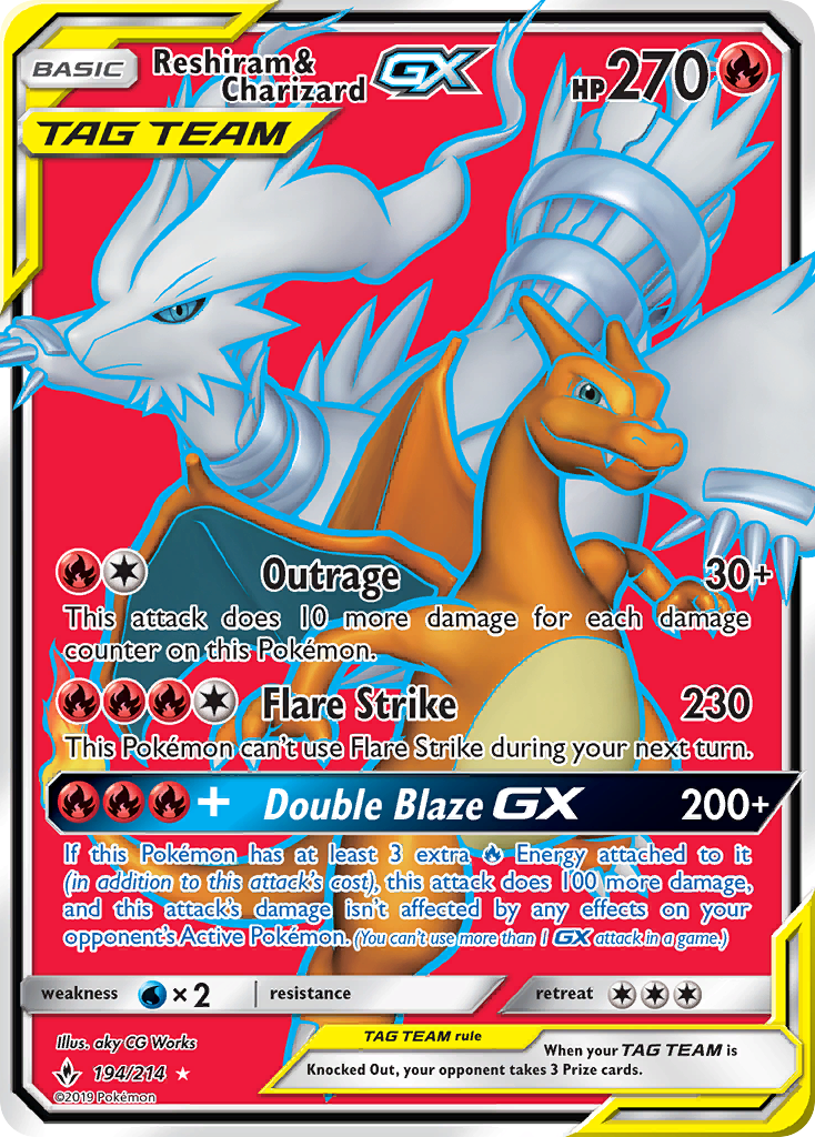 Reshiram & Charizard GX (194/214) [Sun & Moon: Unbroken Bonds] | Clutch Gaming