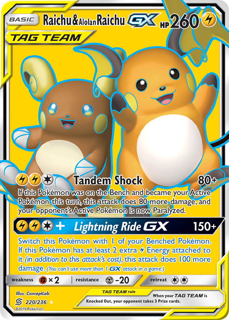 Raichu & Alolan Raichu GX (220/236) [Sun & Moon: Unified Minds] | Clutch Gaming