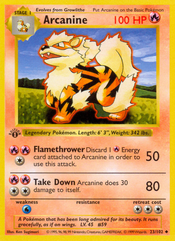 Arcanine (23/102) (Shadowless) [Base Set 1st Edition] | Clutch Gaming