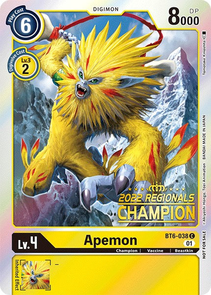 Apemon [BT6-038] (2022 Championship Online Regional) (Online Champion) [Double Diamond Promos] | Clutch Gaming