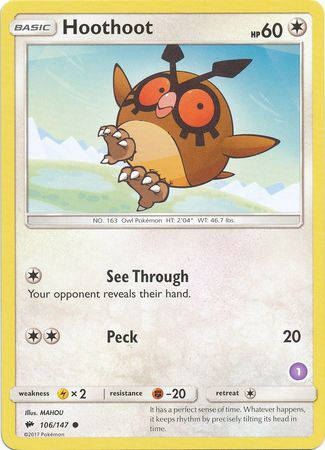 Hoothoot (106/147) (Deck Exclusive #1) [Sun & Moon: Trainer Kit - Alolan Sandslash] | Clutch Gaming