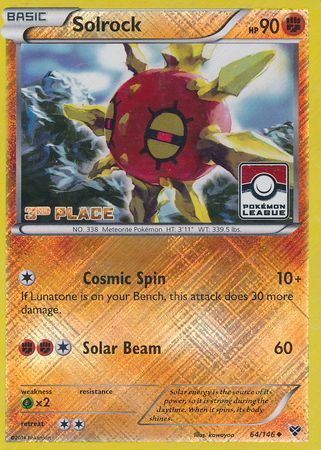 Solrock (64/146) (3rd Place League Challenge Promo) [XY: Base Set] | Clutch Gaming