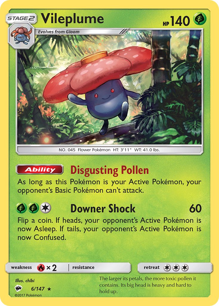 Vileplume (6/147) (Prerelease Kit Exclusive) (Theme Deck Exclusive) [Sun & Moon: Burning Shadows] | Clutch Gaming