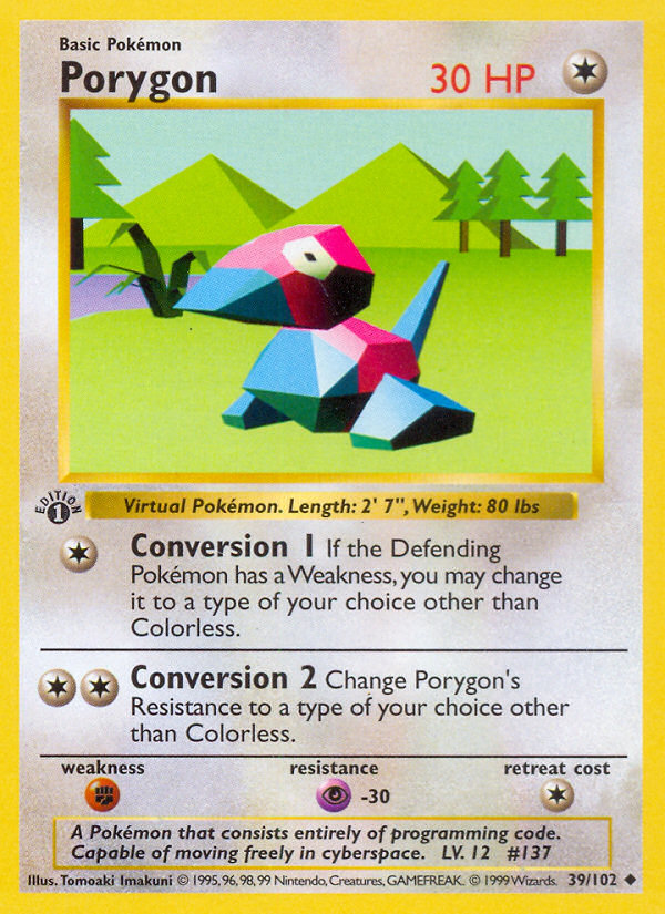 Porygon (39/102) (Shadowless) [Base Set 1st Edition] | Clutch Gaming