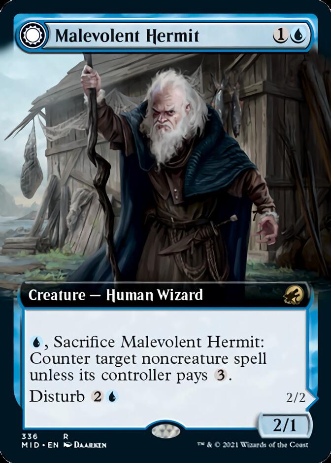 Malevolent Hermit // Benevolent Geist (Extended Art) [Innistrad: Midnight Hunt] | Clutch Gaming