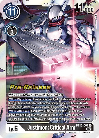 Justimon: Critical Arm [BT10-067] [Xros Encounter Pre-Release Cards] | Clutch Gaming