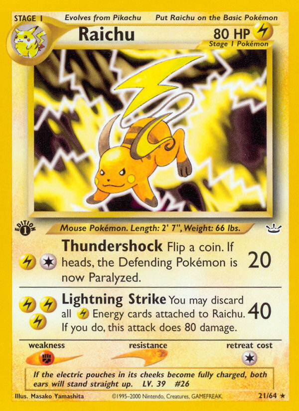 Raichu (21/64) [Neo Revelation 1st Edition] | Clutch Gaming